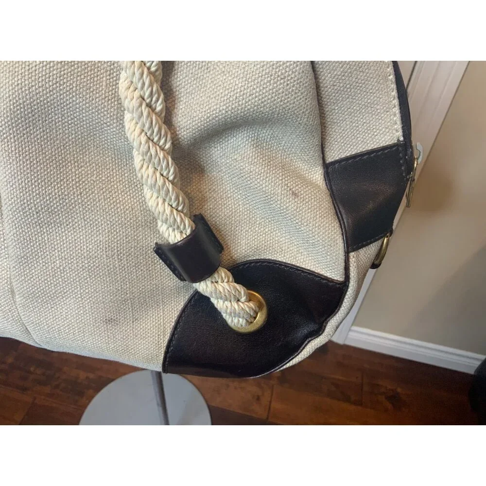 Saint Laurent Tan Canvas Twisted Rope Handle Satchel Purse Bag